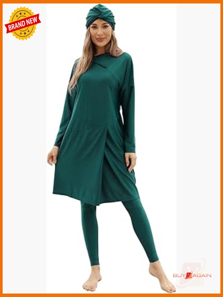 Women's Full Coverage Burkini Rash Guard 3-Piece Set Long Sleeve Modest Swimsuit